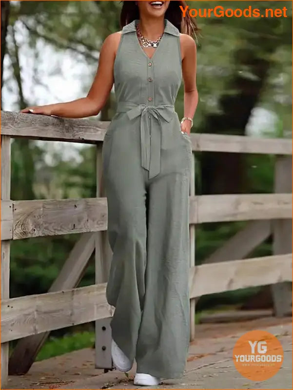 YOURGOODS Solid Color Sleeveless Jumpsuit With Pockets, Summer - YourGoods Online Shop