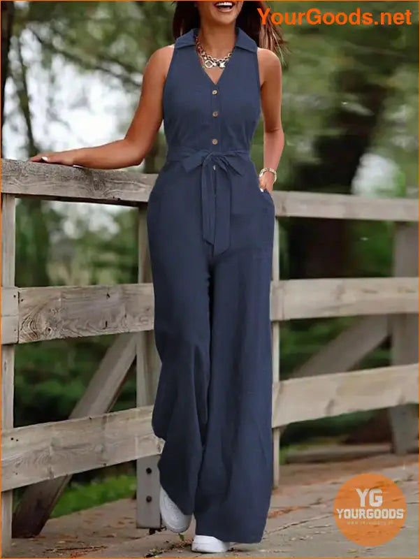 YOURGOODS Solid Color Sleeveless Jumpsuit With Pockets, Summer - YourGoods Online Shop