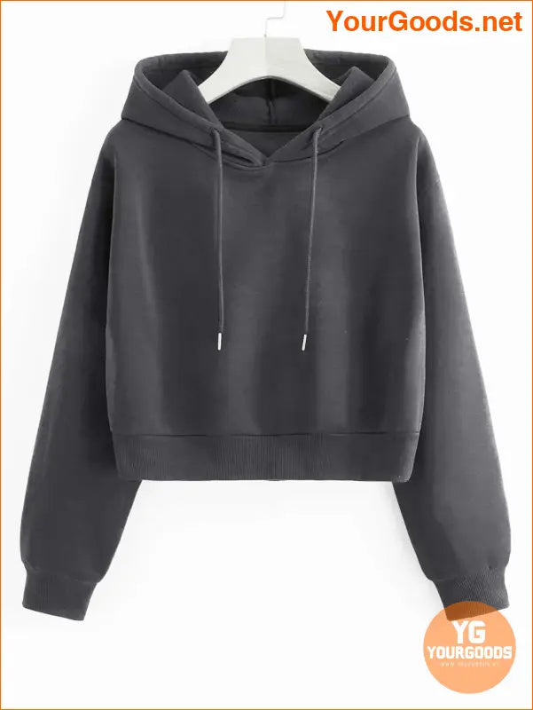 YOURGOODS Solid Drawstring Crop Thermal Lined Hoodie - YourGoods Online Shop