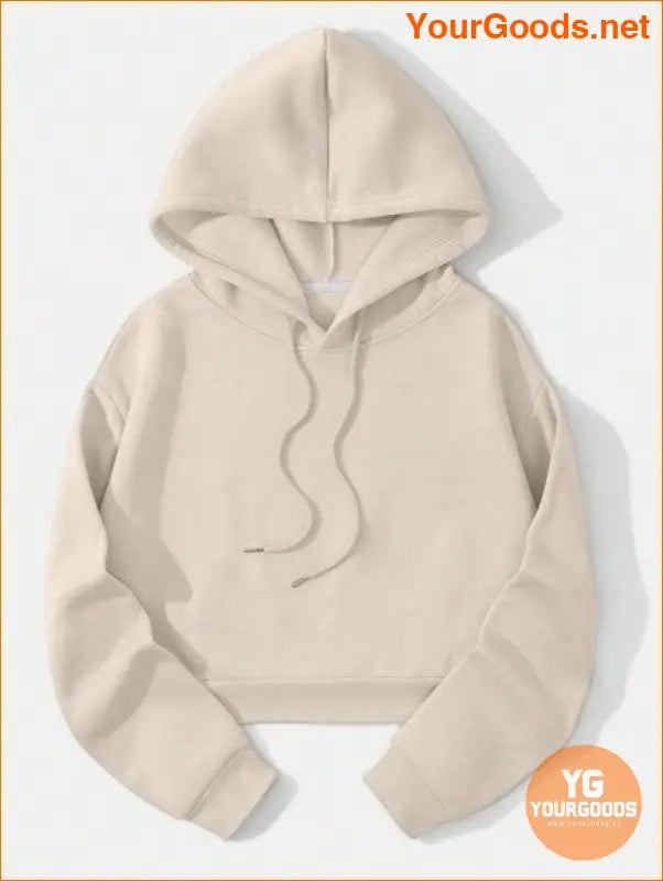 YOURGOODS Solid Drawstring Crop Thermal Lined Hoodie - YourGoods Online Shop