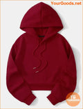 YOURGOODS Solid Drawstring Crop Thermal Lined Hoodie - YourGoods Online Shop