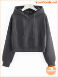 YOURGOODS Solid Drawstring Crop Thermal Lined Hoodie - YourGoods Online Shop