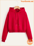 YOURGOODS Solid Drawstring Crop Thermal Lined Hoodie - YourGoods Online Shop