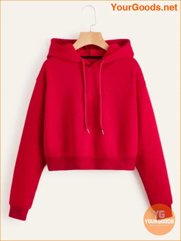 YOURGOODS Solid Drawstring Crop Thermal Lined Hoodie - YourGoods Online Shop