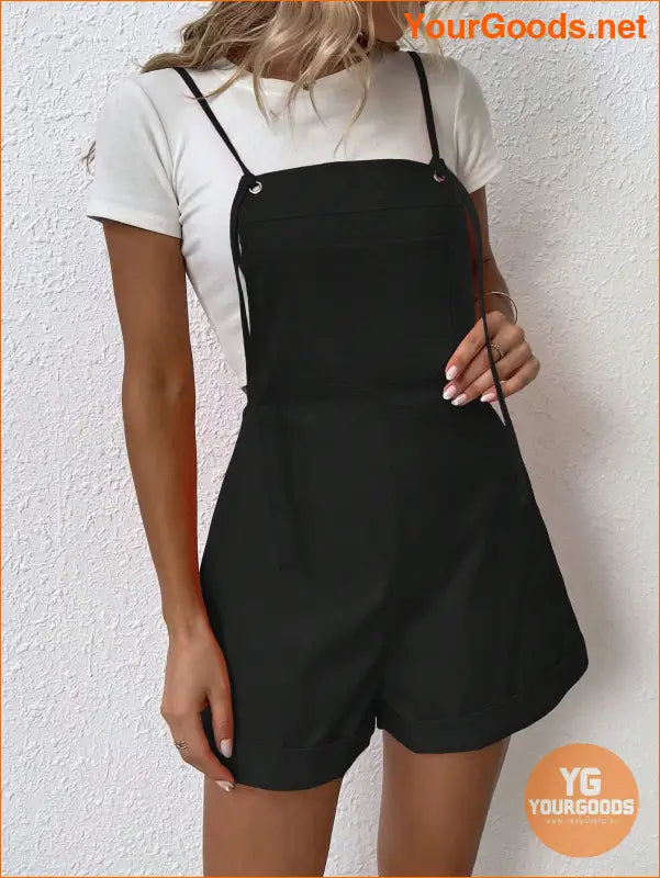 YOURGOODS Solid Roll Hem Overall Romper Without Tee - YourGoods Online Shop