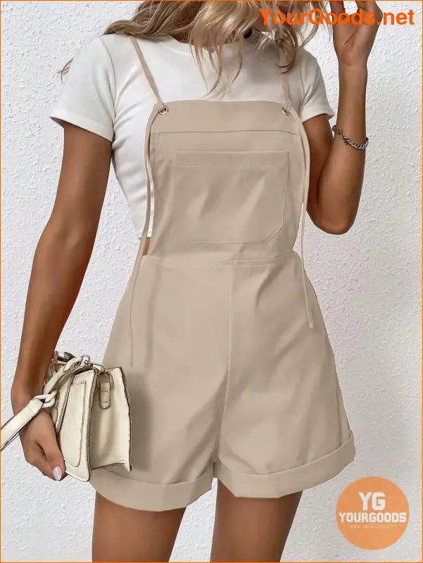 YOURGOODS Solid Roll Hem Overall Romper Without Tee - YourGoods Online Shop