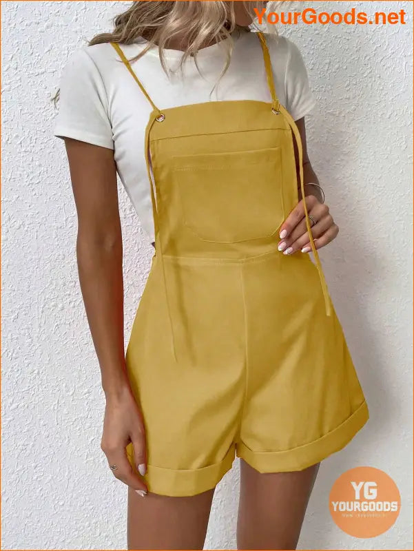 YOURGOODS Solid Roll Hem Overall Romper Without Tee - YourGoods Online Shop