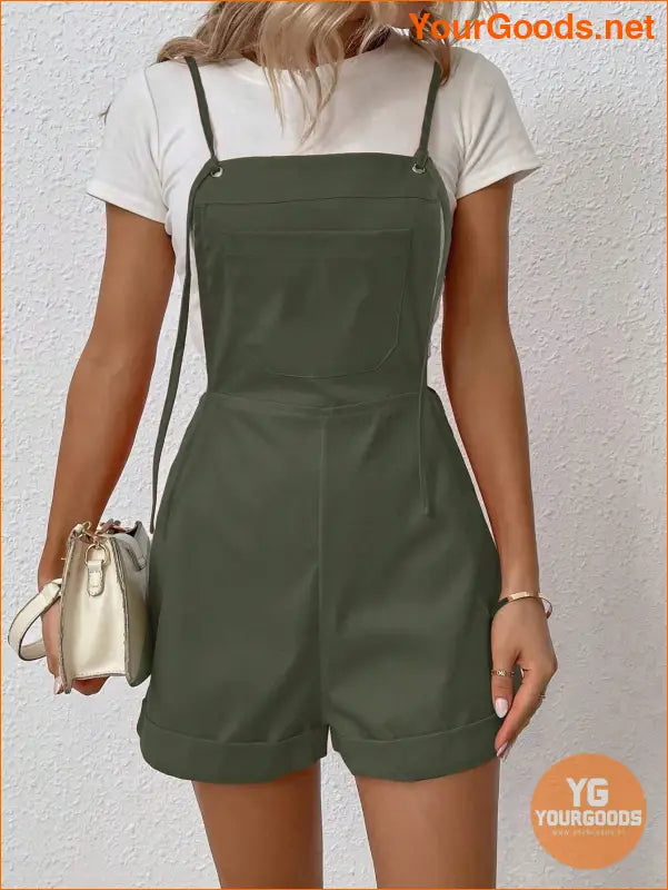 YOURGOODS Solid Roll Hem Overall Romper Without Tee - YourGoods Online Shop