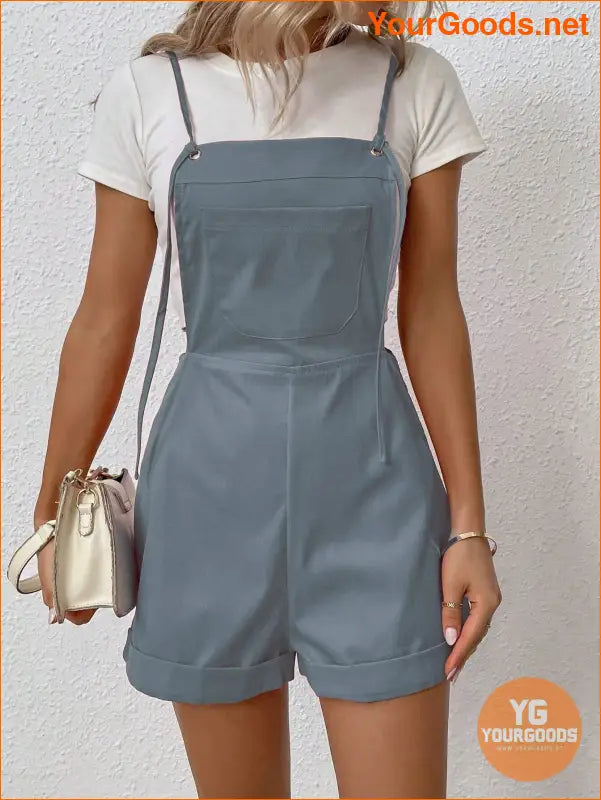 YOURGOODS Solid Roll Hem Overall Romper Without Tee - YourGoods Online Shop