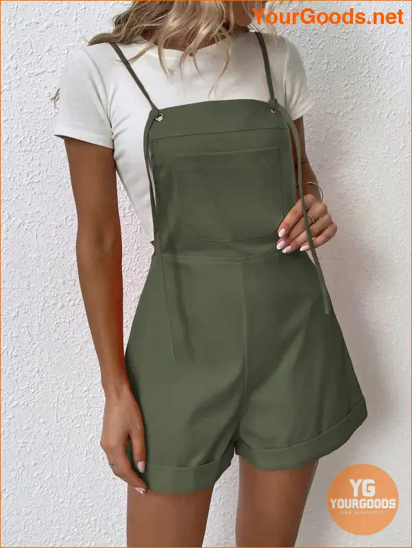 YOURGOODS Solid Roll Hem Overall Romper Without Tee - YourGoods Online Shop