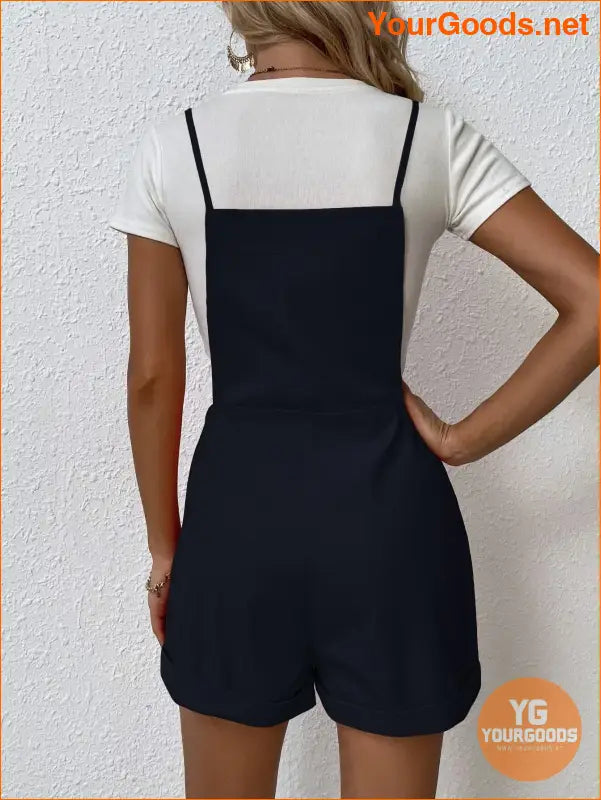 YOURGOODS Solid Roll Hem Overall Romper Without Tee - YourGoods Online Shop