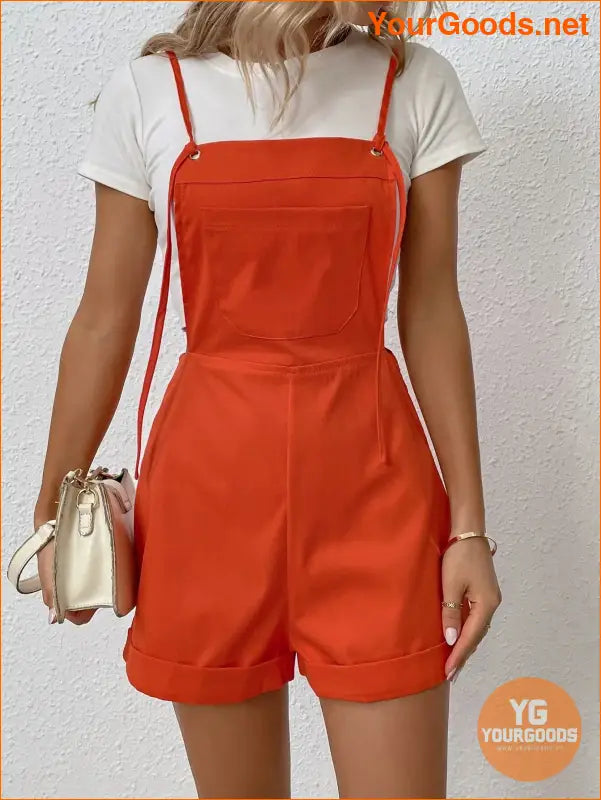 YOURGOODS Solid Roll Hem Overall Romper Without Tee - YourGoods Online Shop