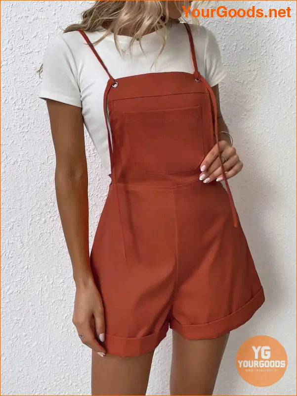 YOURGOODS Solid Roll Hem Overall Romper Without Tee - YourGoods Online Shop