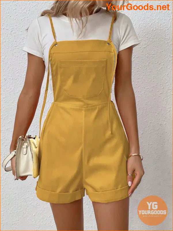 YOURGOODS Solid Roll Hem Overall Romper Without Tee - YourGoods Online Shop