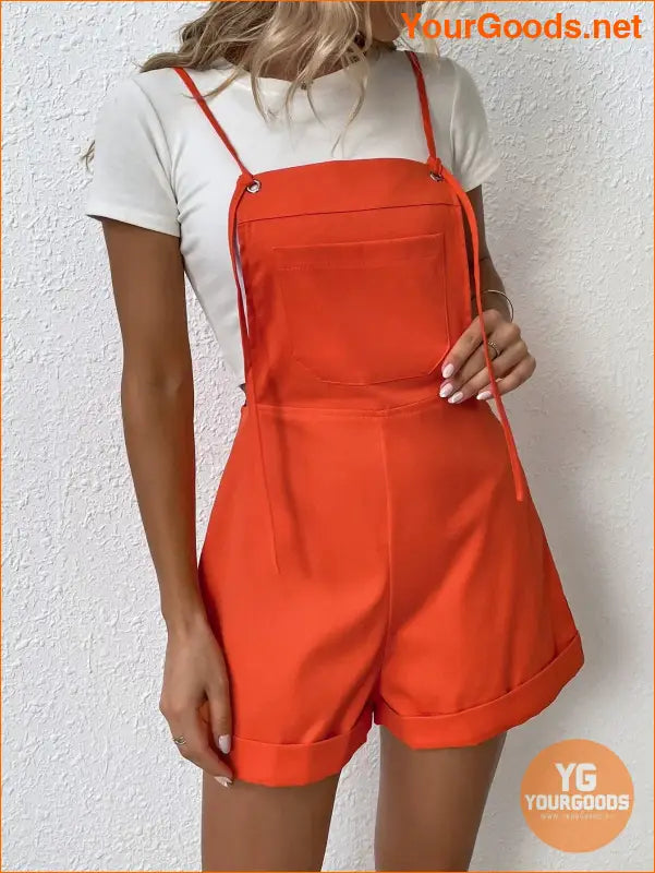 YOURGOODS Solid Roll Hem Overall Romper Without Tee - YourGoods Online Shop