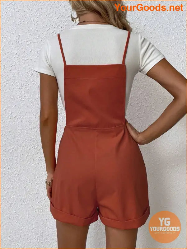 YOURGOODS Solid Roll Hem Overall Romper Without Tee - YourGoods Online Shop