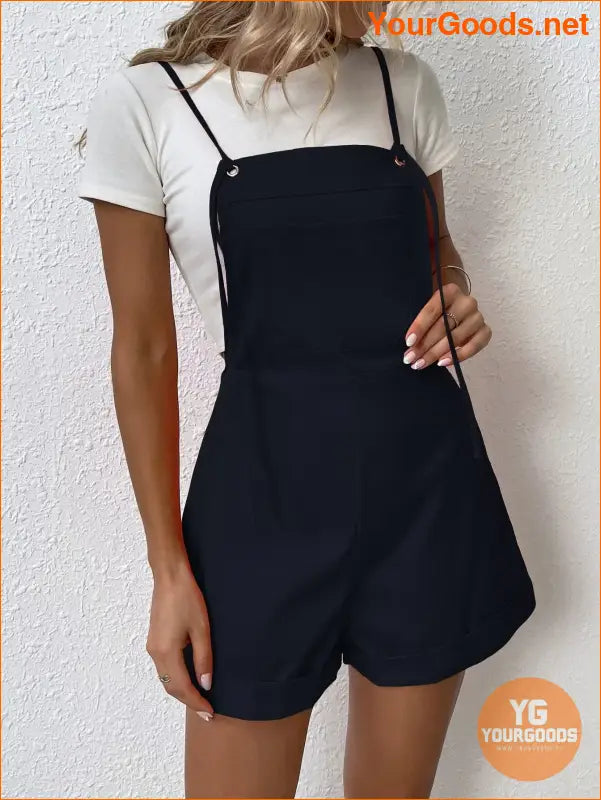 YOURGOODS Solid Roll Hem Overall Romper Without Tee - YourGoods Online Shop