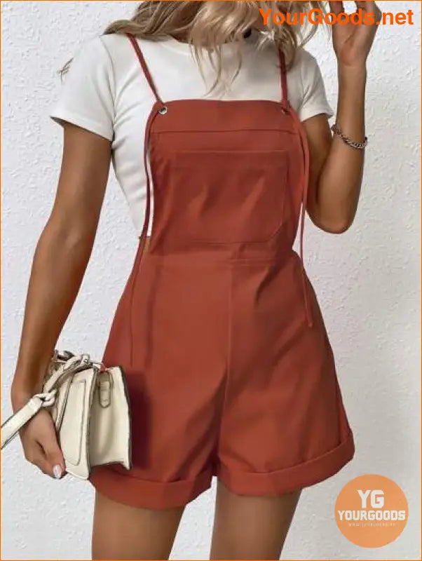 YOURGOODS Solid Roll Hem Overall Romper Without Tee - YourGoods Online Shop