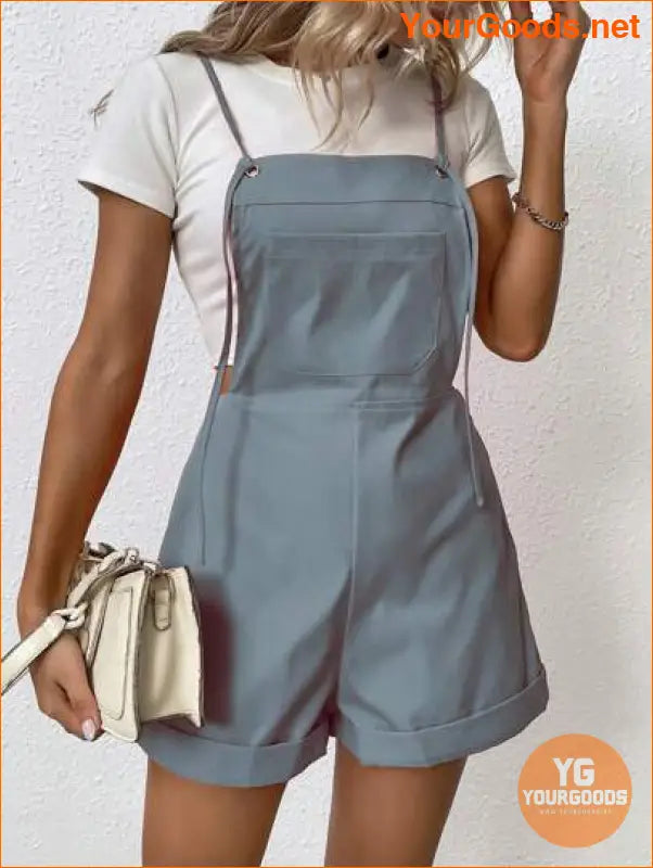 YOURGOODS Solid Roll Hem Overall Romper Without Tee - YourGoods Online Shop