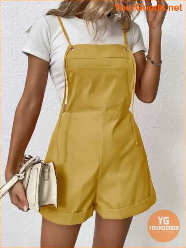 YOURGOODS Solid Roll Hem Overall Romper Without Tee - YourGoods Online Shop