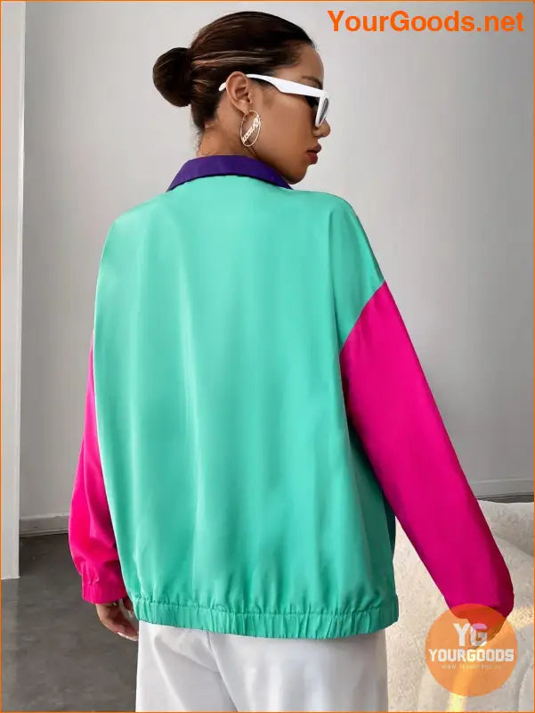 YOURGOODS Spring Outfit Color Block Drop Shoulder Zipper Jacket - YourGoods Online Shop