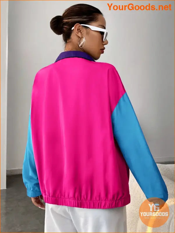 YOURGOODS Spring Outfit Color Block Drop Shoulder Zipper Jacket - YourGoods Online Shop