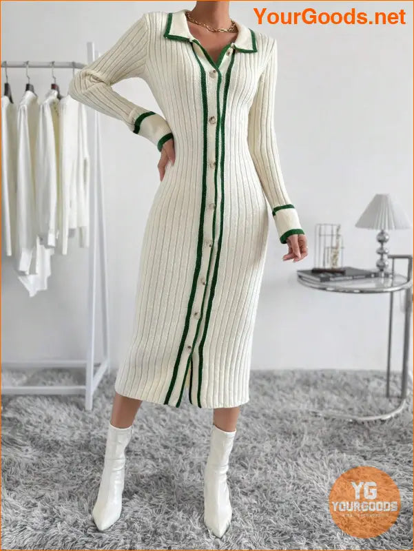 YOURGOODS Striped Trim ButtonFront Sweater Dress - YourGoods Online Shop