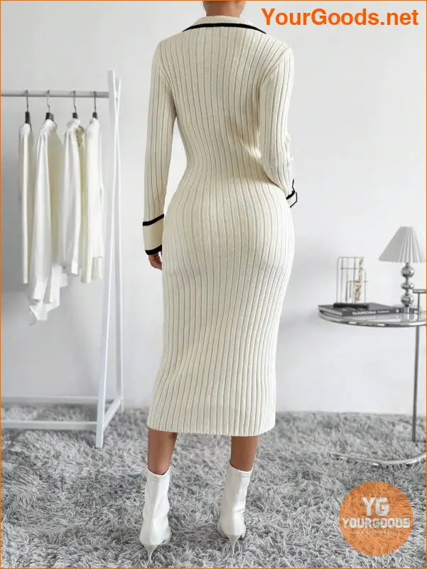 YOURGOODS Striped Trim ButtonFront Sweater Dress - YourGoods Online Shop