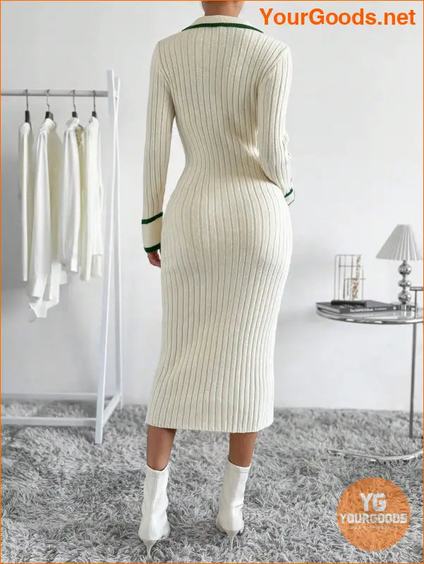 YOURGOODS Striped Trim ButtonFront Sweater Dress - YourGoods Online Shop