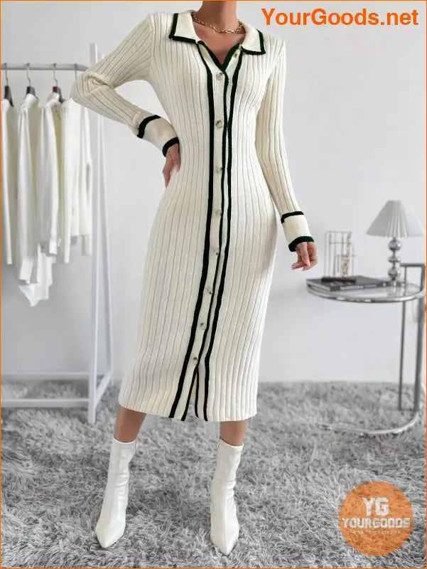 YOURGOODS Striped Trim ButtonFront Sweater Dress - YourGoods Online Shop