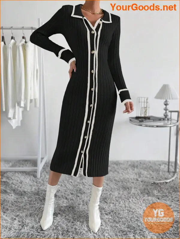 YOURGOODS Striped Trim ButtonFront Sweater Dress - YourGoods Online Shop