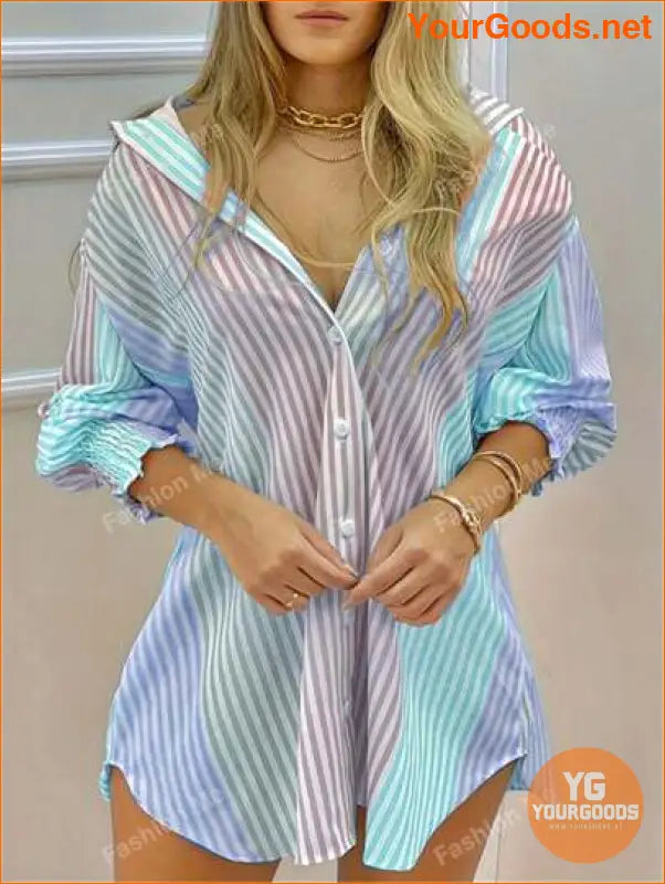 YOURGOODS Stylish Womens Lapel Striped Blouse - YourGoods Online Shop