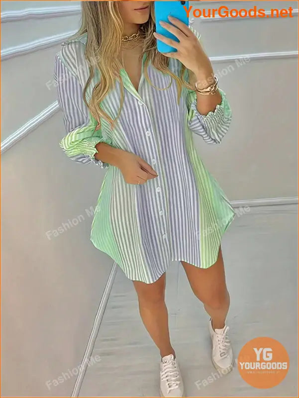 YOURGOODS Stylish Womens Lapel Striped Blouse - YourGoods Online Shop