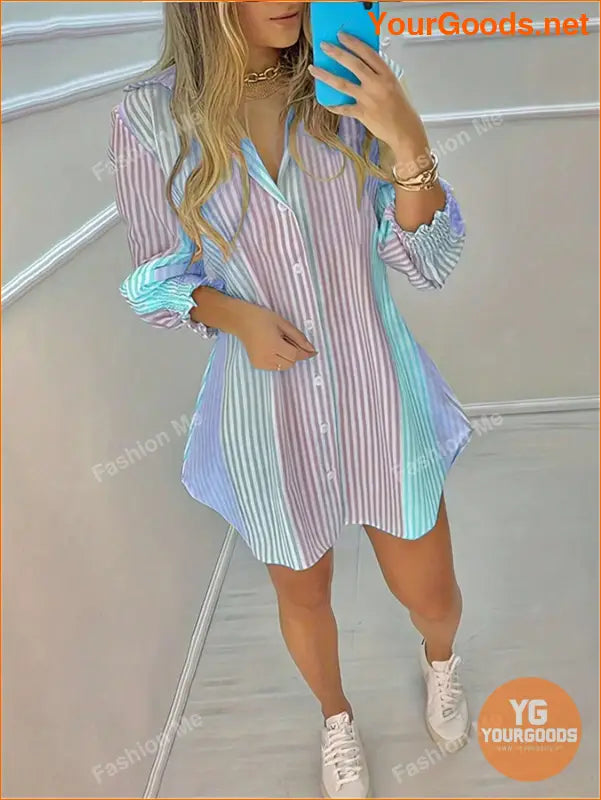 YOURGOODS Stylish Womens Lapel Striped Blouse - YourGoods Online Shop