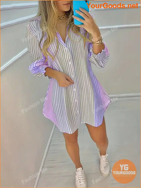 YOURGOODS Stylish Womens Lapel Striped Blouse - YourGoods Online Shop