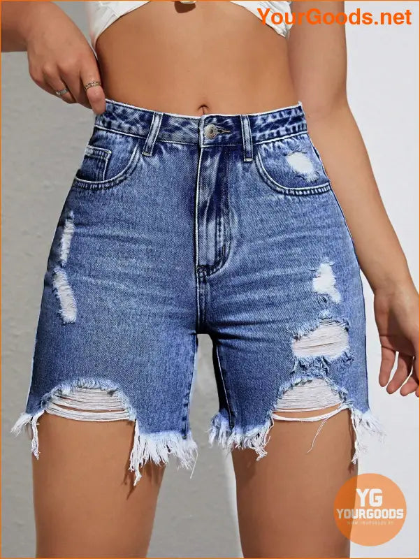 YOURGOODS Summer Casual Distressed Slim Denim Shorts - YourGoods Online Shop