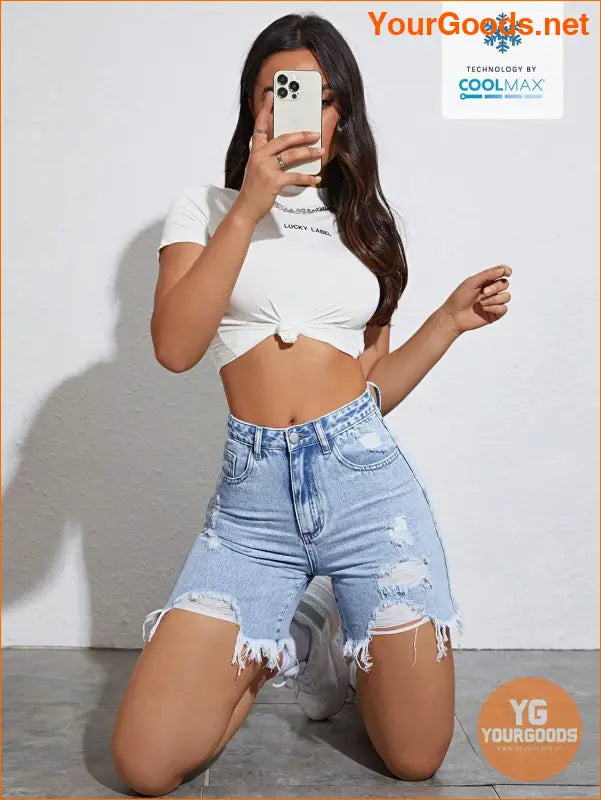 YOURGOODS Summer Casual Distressed Slim Denim Shorts - YourGoods Online Shop