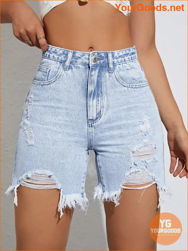 YOURGOODS Summer Casual Distressed Slim Denim Shorts - YourGoods Online Shop