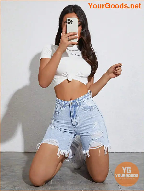 YOURGOODS Summer Casual Distressed Slim Denim Shorts - YourGoods Online Shop