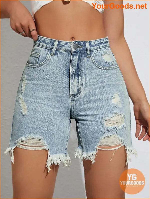 YOURGOODS Summer Casual Distressed Slim Denim Shorts - YourGoods Online Shop