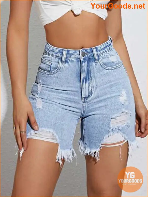 YOURGOODS Summer Casual Distressed Slim Denim Shorts - YourGoods Online Shop