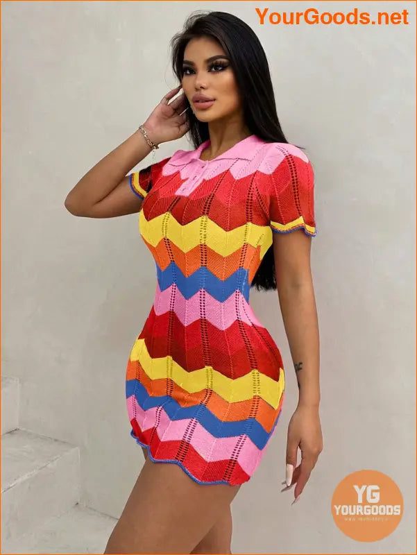 YOURGOODS Summer Slim Fit Color Block Mini Dress - YourGoods Online Shop