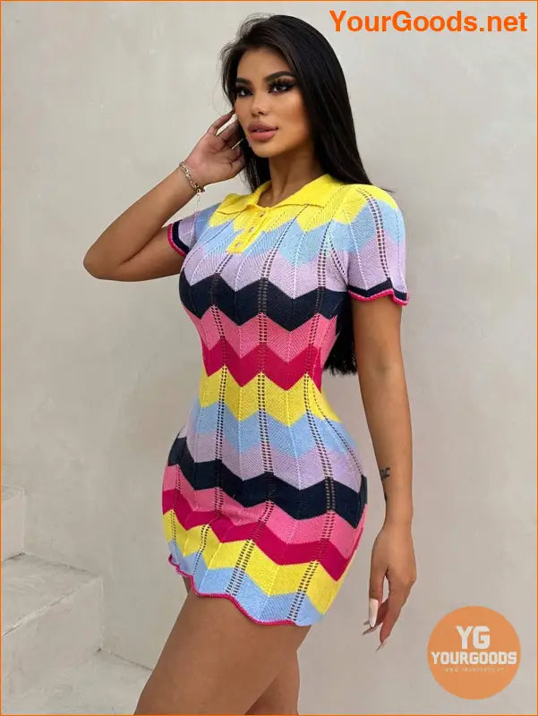 YOURGOODS Summer Slim Fit Color Block Mini Dress - YourGoods Online Shop