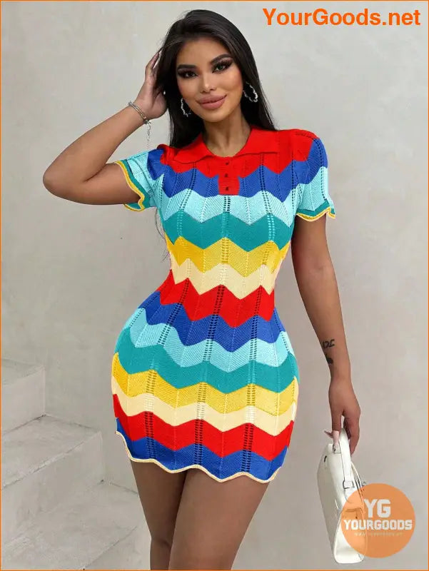 YOURGOODS Summer Slim Fit Color Block Mini Dress - YourGoods Online Shop