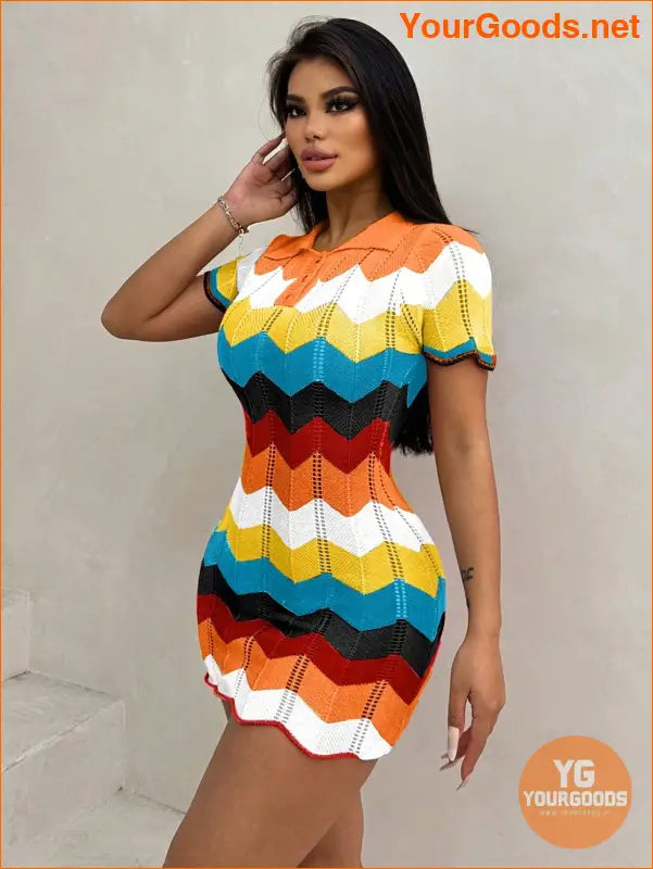 YOURGOODS Summer Slim Fit Color Block Mini Dress - YourGoods Online Shop