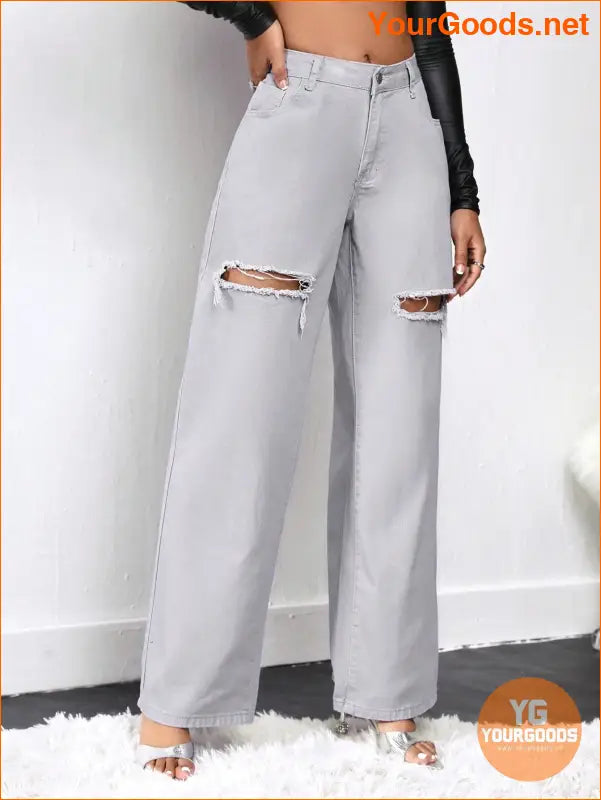 YOURGOODS SXY Cutout Ripped Wide Leg Jeans - YourGoods Online Shop