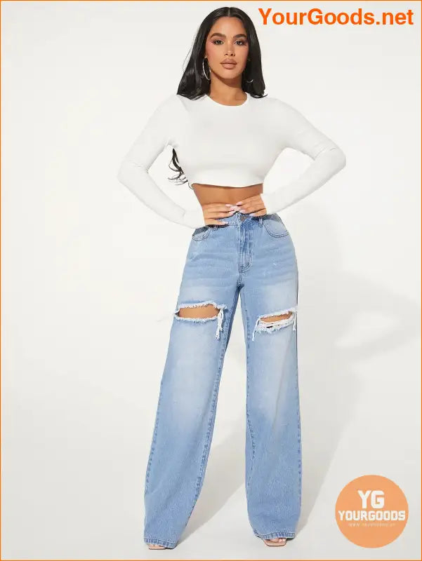 YOURGOODS SXY Cutout Ripped Wide Leg Jeans - YourGoods Online Shop