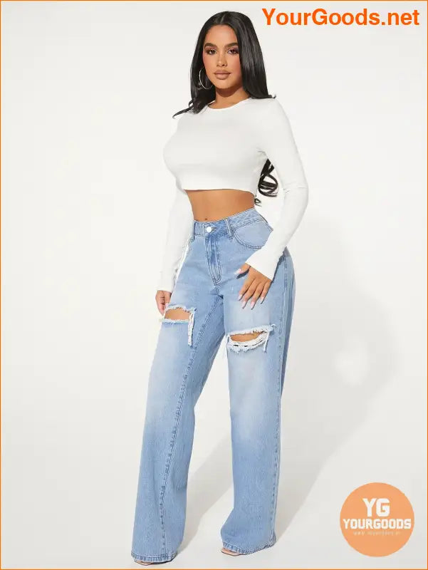 YOURGOODS SXY Cutout Ripped Wide Leg Jeans - YourGoods Online Shop