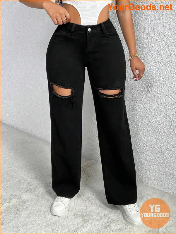 YOURGOODS SXY Cutout Ripped Wide Leg Jeans - YourGoods Online Shop