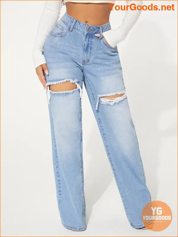 YOURGOODS SXY Cutout Ripped Wide Leg Jeans - YourGoods Online Shop